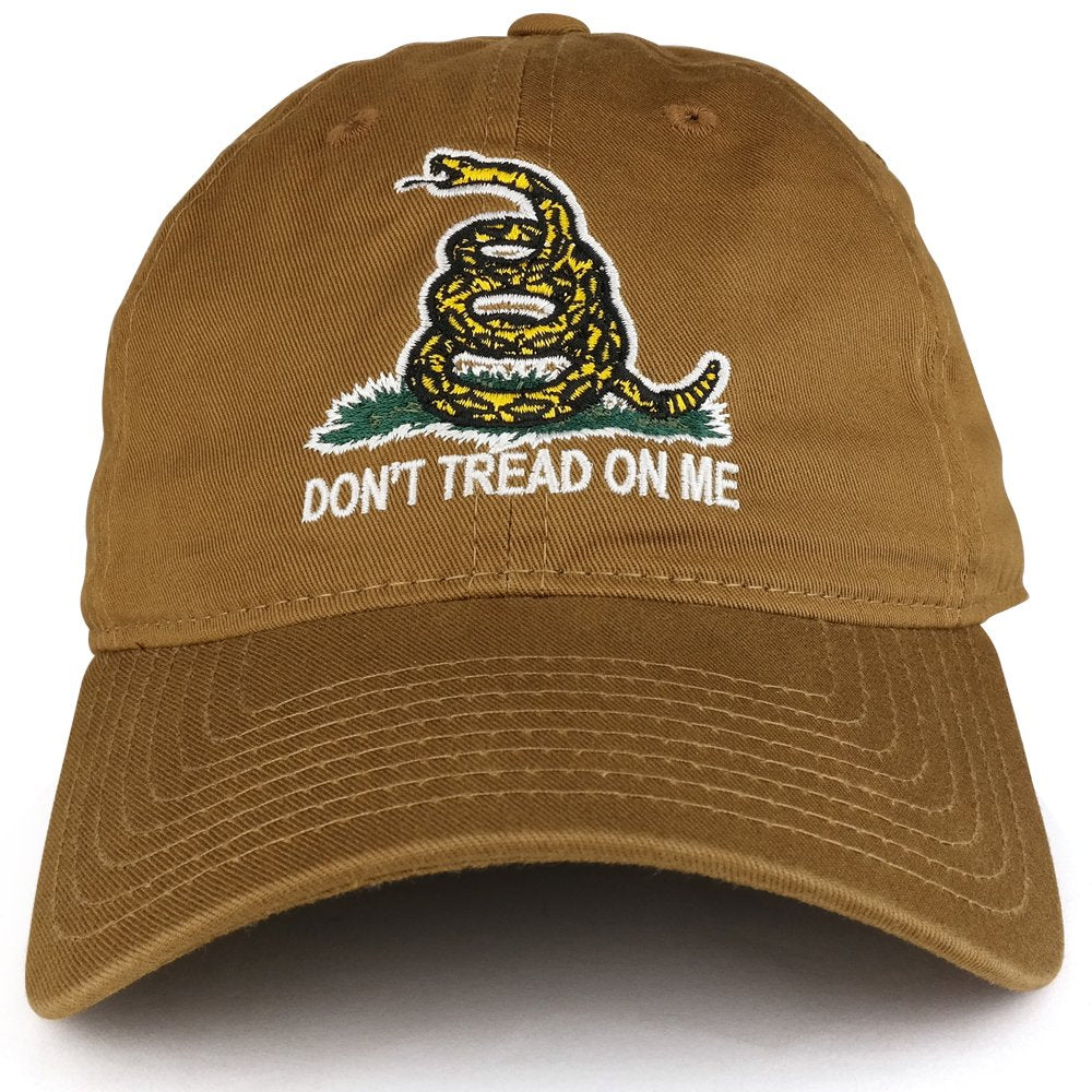 Don't Tread on Me Gadsden Flag Embroidered Soft Washed Cotton Baseball Cap - Coyote
