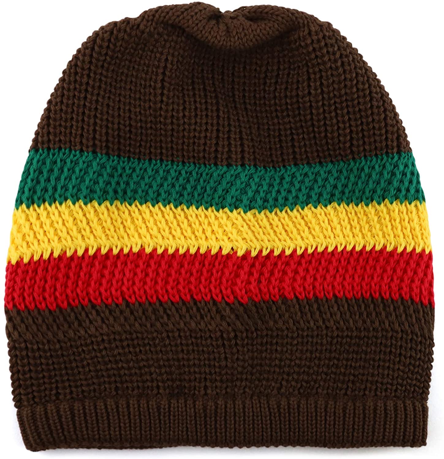 Armycrew Long Slouchy Striped Jamaica Rasta Winter Knit Cotton Dreadlock Beanie Hat - Brown Rasta