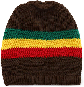 Armycrew Long Slouchy Striped Jamaica Rasta Winter Knit Cotton Dreadlock Beanie Hat - Brown Rasta