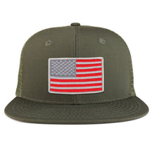 Red Grey American Flag Iron on Patch Flat Bill Ripstop Trucker Mesh Cap