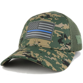 Armycrew Thin Blue Line American Flag 3D Rubber Tactical Patch Low Crown Adjustable Mesh Cap