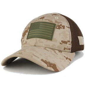 US American Flag OLIVE 2 Rubber 3D Tactical Patch Low Crown Adjustable Mesh Cap