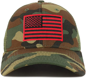 Armycrew Black Red American Flag Patch Camouflage Structured Mesh Trucker Cap