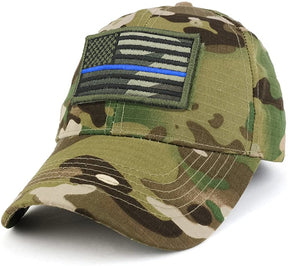 Armycrew USA Camo Thin Blue Flag Tactical Patch Cotton Adjustable Baseball Cap