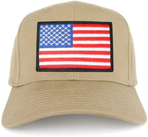 USA American Flag Logo Embroidered Iron On Patch Snap Back Cap - Khaki