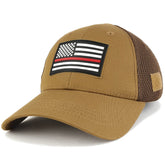 Thin RED Line American Flag 3D Rubber Tactical Patch Low Crown Adjustable Mesh Cap