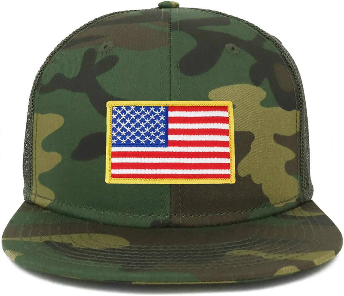 Armycrew Oversize XXL Yellow USA Flag Patch Camouflage Flatbill Mesh Snapback Cap