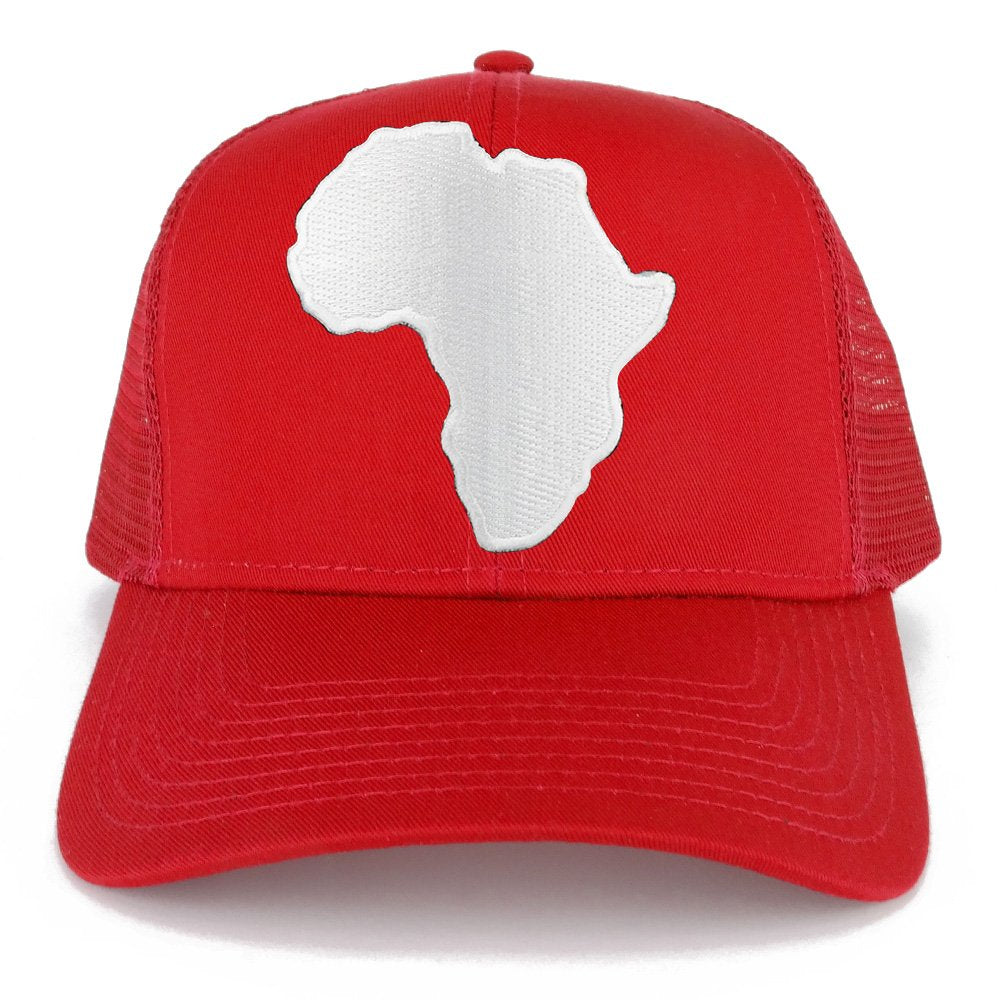 Solid White African Map Embroidered Iron on Patch Adjustable Trucker Mesh Cap