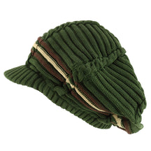 Armycrew Dreadlock Deep Shell RGY Cable Knit Cotton Rasta Beanie with Brim
