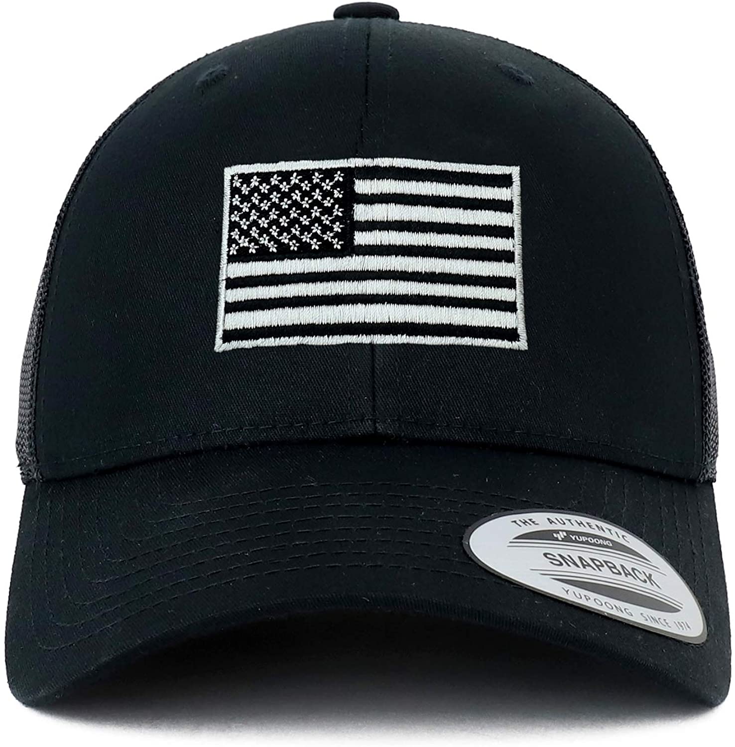 Armycrew Flexfit Oversize XXL Grey American Flag Embroidered Retro Trucker Mesh Cap