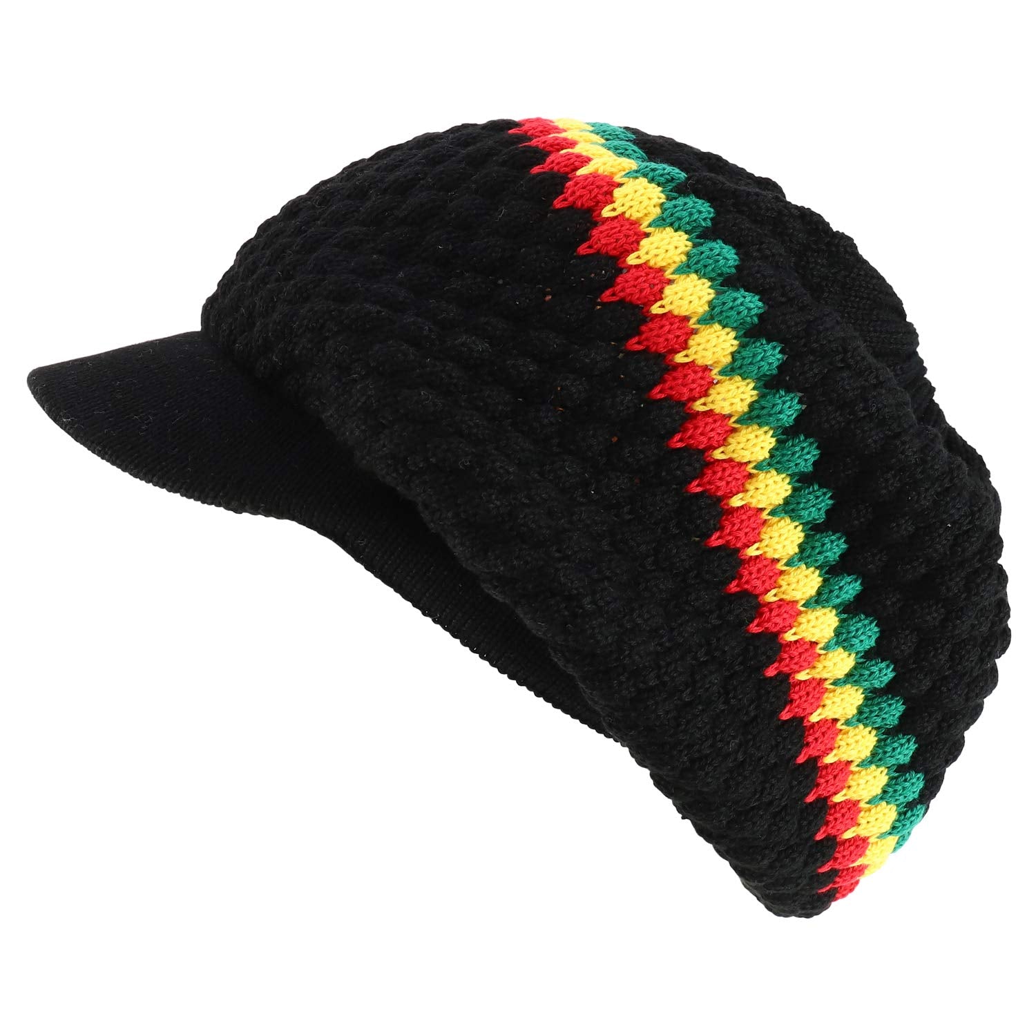 Armycrew Rastafarian Dreadlock Knit Oversized Slouch Cotton Visored Beanie - Black Rasta