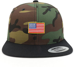 Armycrew Assorted USA Patch Two Tone Camo Black Flatbill Snapback Baseball Cap