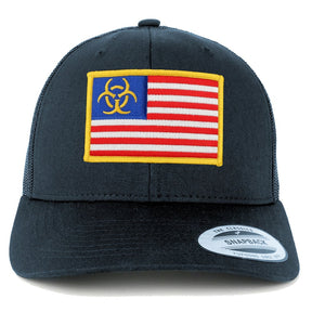 Armycrew Biohazard Yellow American Flag Embroidered Patch Mesh Back Trucker Cap