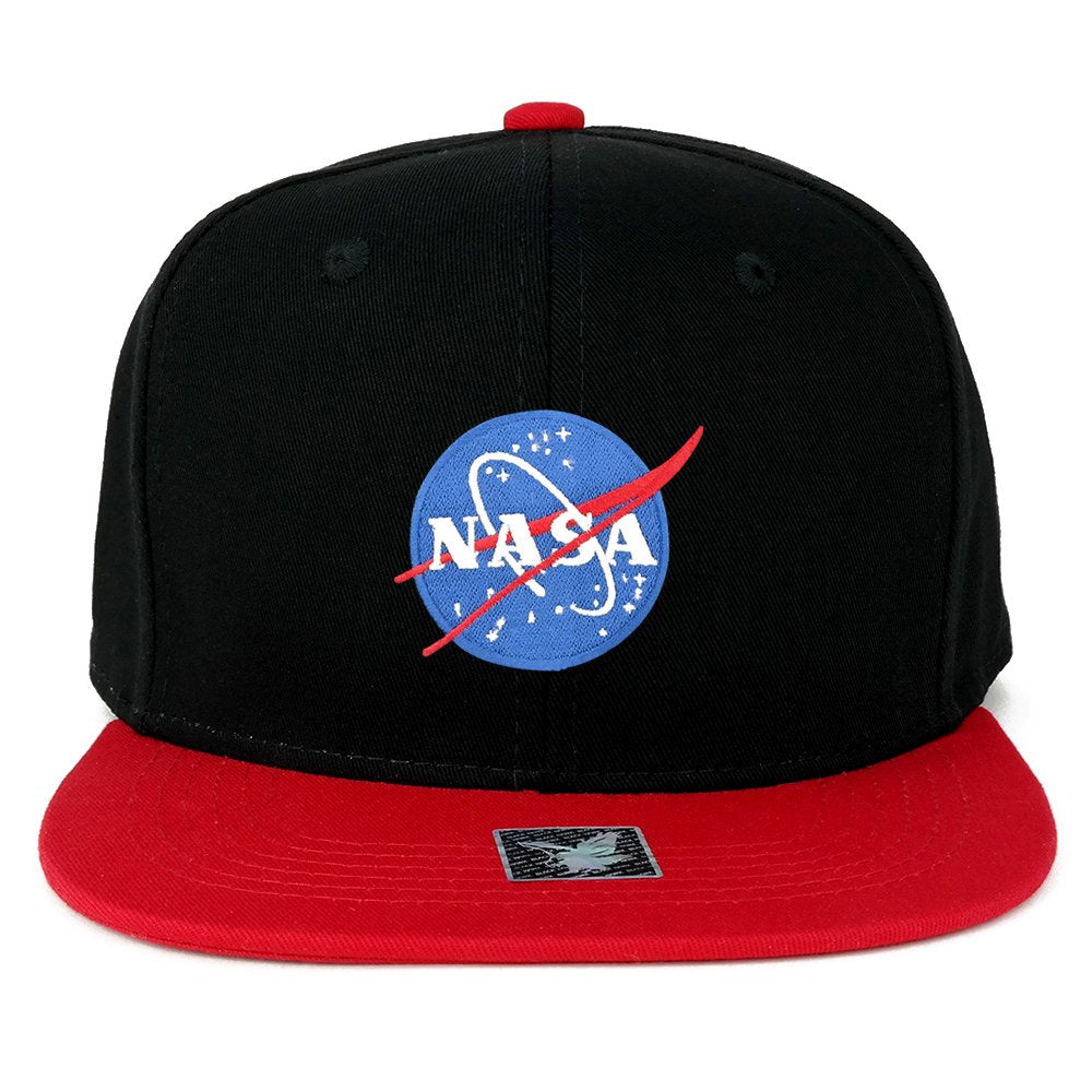 NASA Small Insignia Space Embroidered Iron on Patch Two-Tone Snapback Cap - Black RED