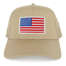 USA American Flag Embroidered Patch Snapback Mesh Trucker Cap - KHAKI