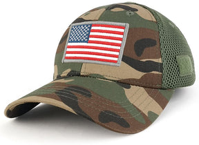 US American Flag Original with Grey Border Embroidered Patch Low Crown Adjustable Tactical Mesh Cap