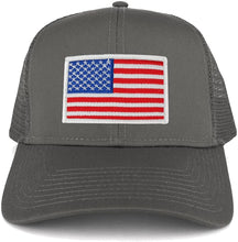 Armycrew USA American Flag Embroidered Patch Snapback Mesh Trucker Cap - Charcoal