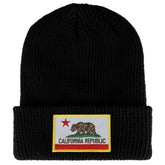 Armycrew California Bear Flag Embroidered Patch Winter Ribbed Cuffed Knit Beanie - Black
