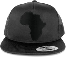 5 Panel Solid Black Africa Map Embroidered Iron on Patch Flat Bill Mesh Snapback