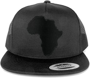 5 Panel Solid Black Africa Map Embroidered Iron on Patch Flat Bill Mesh Snapback