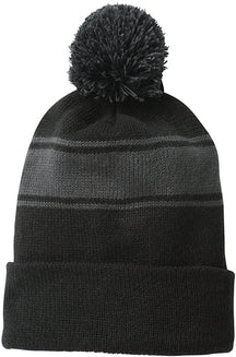 Armycrew Two Tone Stripe Acrylic Winter Pom Pom Beanie Hat