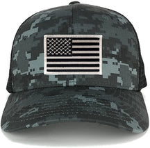 Armycrew US American Flag Embroidered Patch Adjustable Camo Trucker Cap - NTG-Black - Black Grey