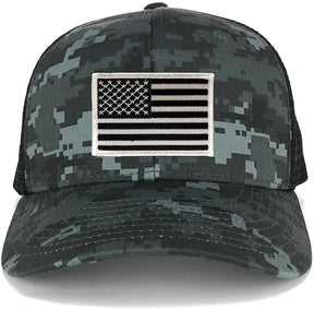 Armycrew US American Flag Embroidered Patch Adjustable Camo Trucker Cap - NTG-Black - Black Grey