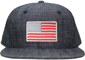 Washed Denim USA American Flag Embroidered Iron on Patch Snapback - BLU