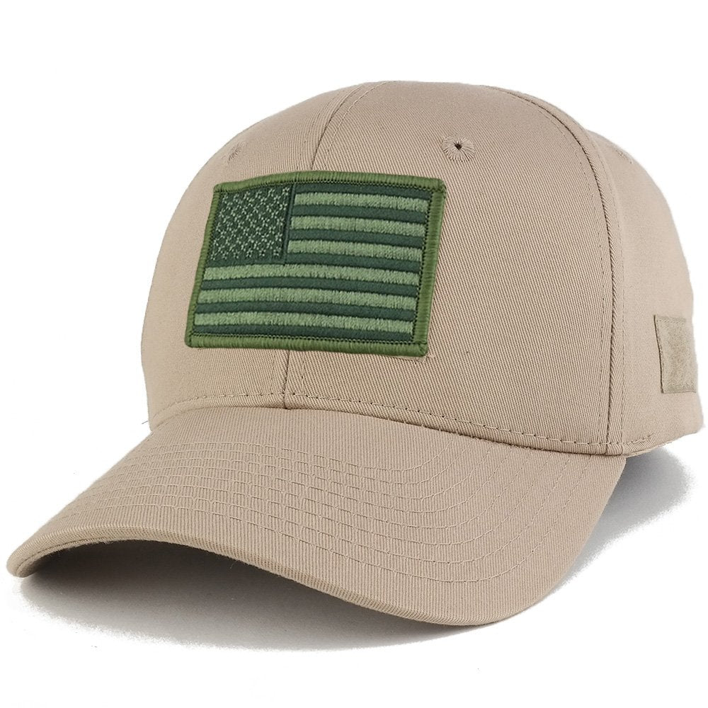 Armycrew USA Flag Olive 2 Embroidered Tactical Patch Adjustable Structured Operator Cap Khaki