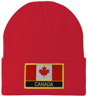 Made in USA - Canada Flag Embroidered Patch Winter Long Cuff Beanie