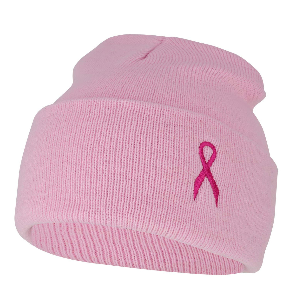 Armycrew Made in USA Breast Cancer Pink Ribbon Embroidered Cuff Long Beanie