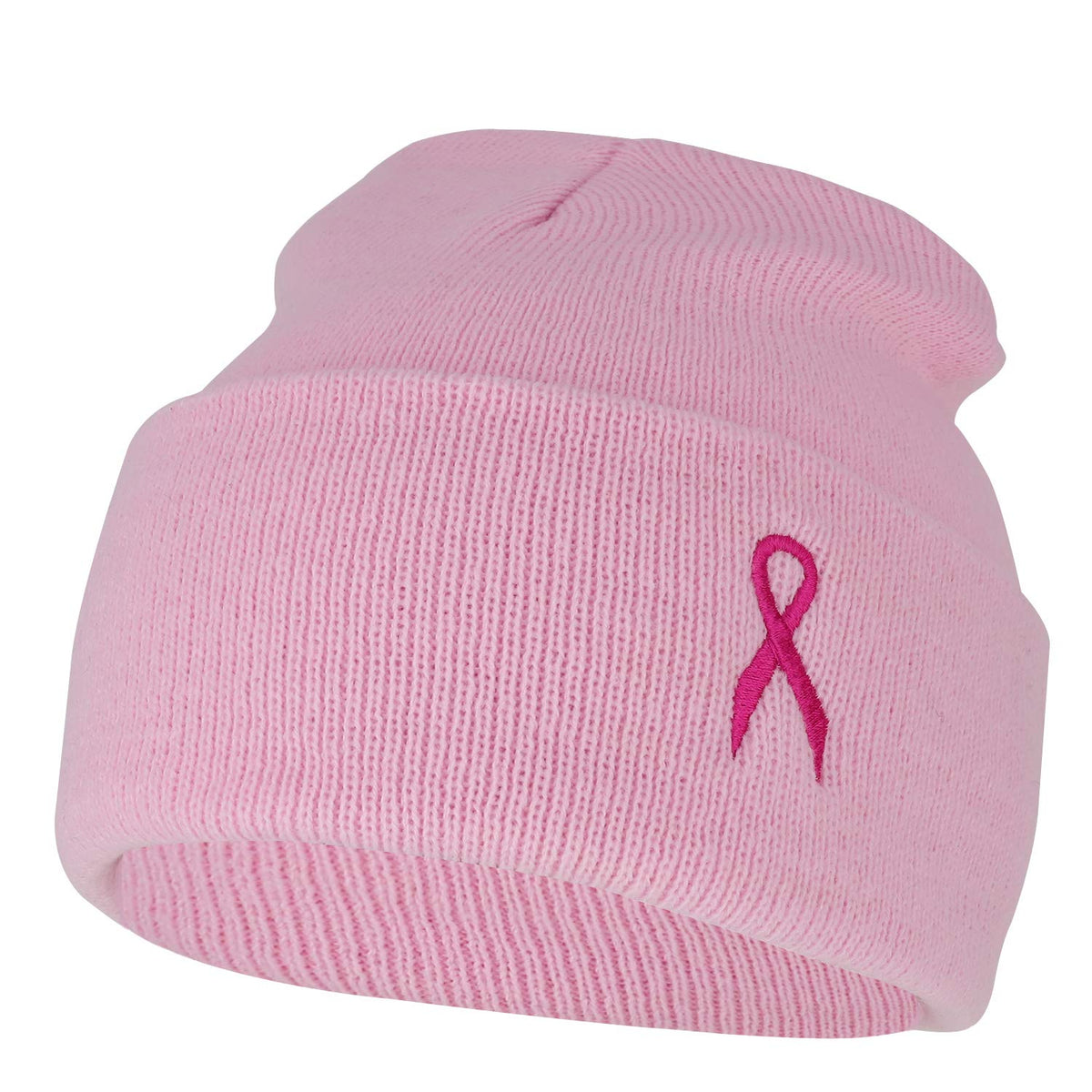 Armycrew Made in USA Breast Cancer Pink Ribbon Embroidered Cuff Long Beanie