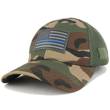 Armycrew Thin Blue Line American Flag 3D Rubber Tactical Patch Low Crown Adjustable Mesh Cap