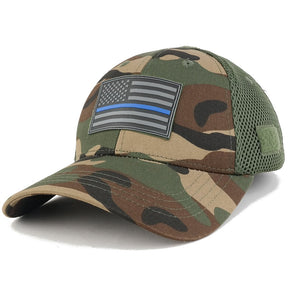 Armycrew Thin Blue Line American Flag 3D Rubber Tactical Patch Low Crown Adjustable Mesh Cap