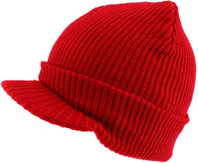Armycrew Plain GI Thick Ribbed Beanie with Bill Visor Cap