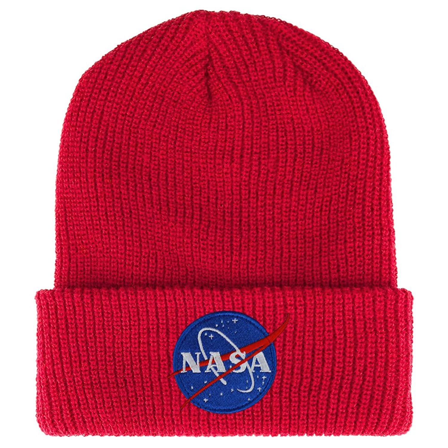 Armycrew NASA Small Insignia Logo Embroidered Patch Ribbed Cuffed Knit Beanie