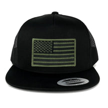 Flexfit 5 Panel American Flag Patched Snapback Mesh Cap - Black