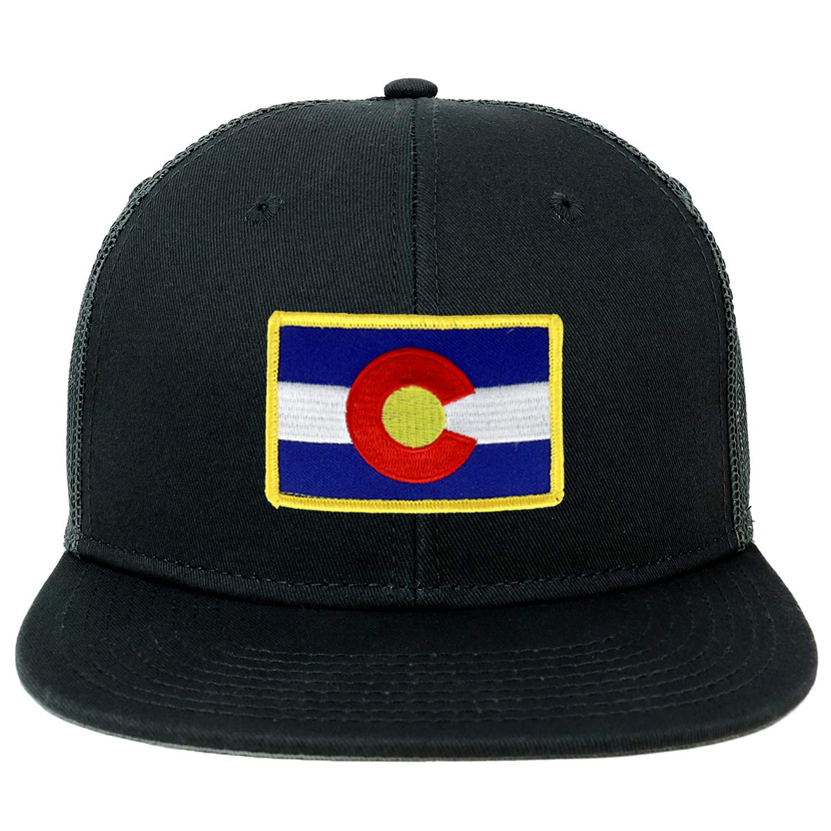 Armycrew Oversize XXL Colorado State Flag Patch Flatbill Mesh Snapback Cap - Black - 2XL