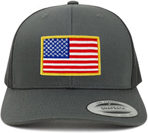 Armycrew American Flag Patch Snapback Trucker Mesh Cap - Charcoal