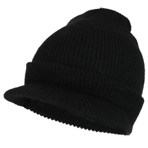 Armycrew Made in USA Government Issue Wool Ribbed Visor Beanie Cap - Black