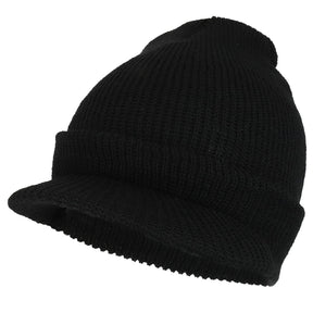 Armycrew Made in USA Government Issue Wool Ribbed Visor Beanie Cap - Black