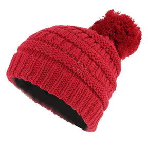 Armycrew Kids Winter Solid Ribbed Beanie Hat with Pom Pom - Beige