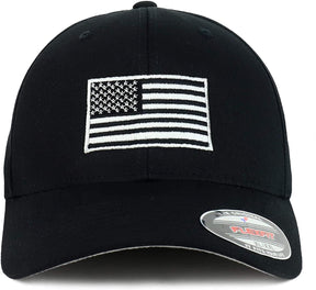 Armycrew USA American Flag Embroidered Flexfit Cap Fits Upto XXL - Black - XL-2XL