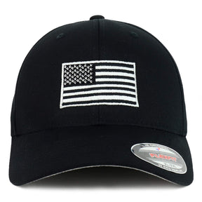 Armycrew USA American Flag Embroidered Flexfit Cap Fits Up to XXL - Black - L-XL