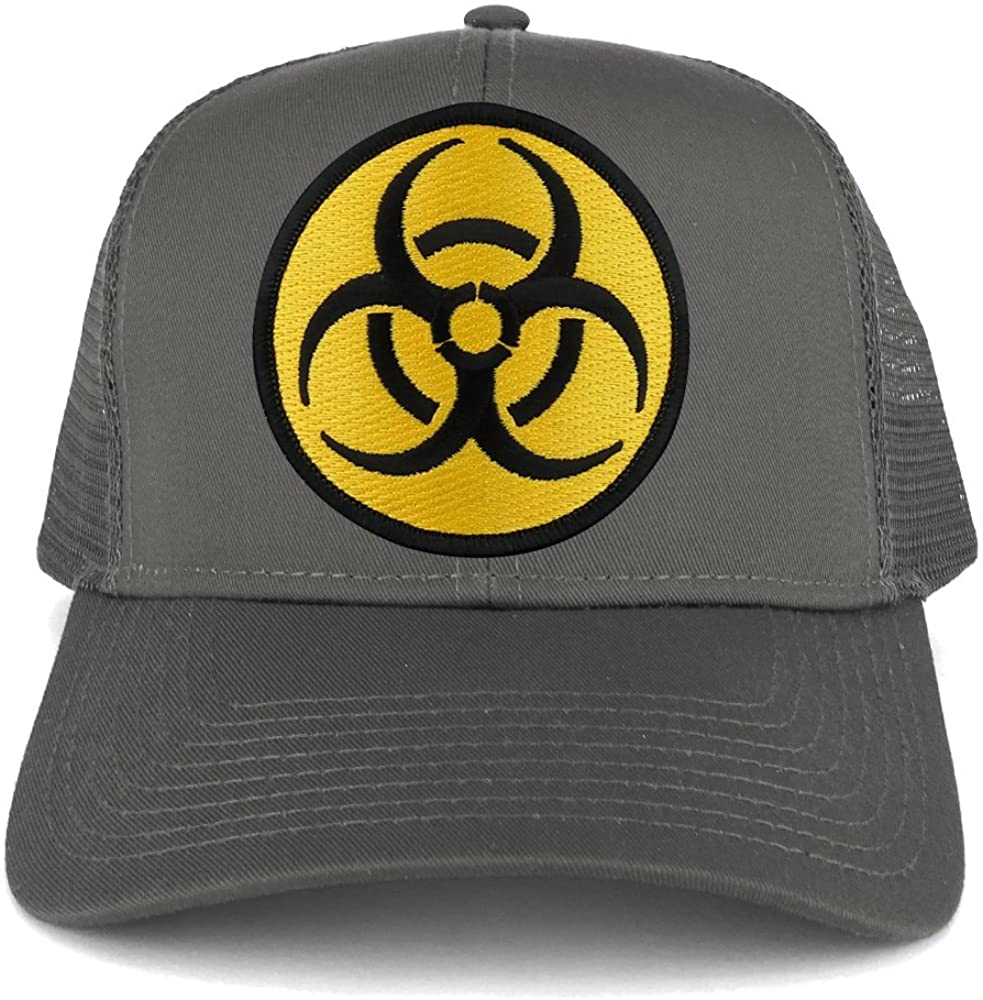 Biohazard Circular Yellow Black Embroidered Iron on Patch Adjustable Trucker Mesh Cap