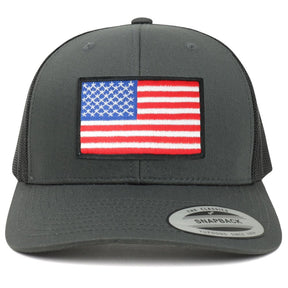 Armycrew American Flag Patch Snapback Trucker Mesh Cap - Charcoal