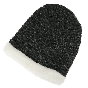 Armycrew Two Tone Faux Fur Cable Knit Winter Beanie Hat