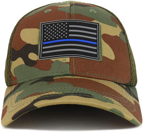 Armycrew Thin Blue Line American Flag 3D Rubber Tactical Patch Air Mesh Flex Cap