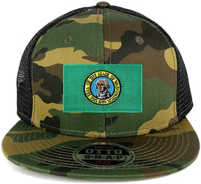 Armycrew New Washington State Flag Patch Camouflage Flatbill Mesh Snapback Cap - Camo Black