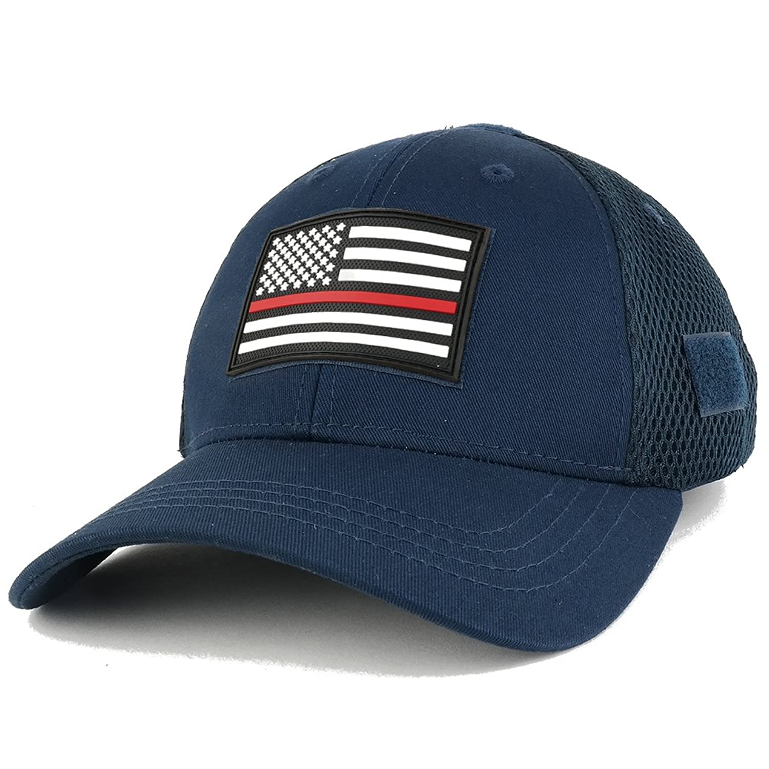 Thin RED Line American Flag 3D Rubber Tactical Patch Low Crown Adjustable Mesh Cap